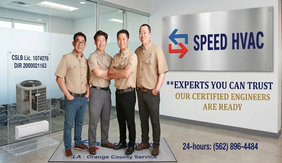 LA 및 OC 에어컨·히터 설치 수리 전문 Speed HVAC 숙련된 공인 엔지니어 팀원들